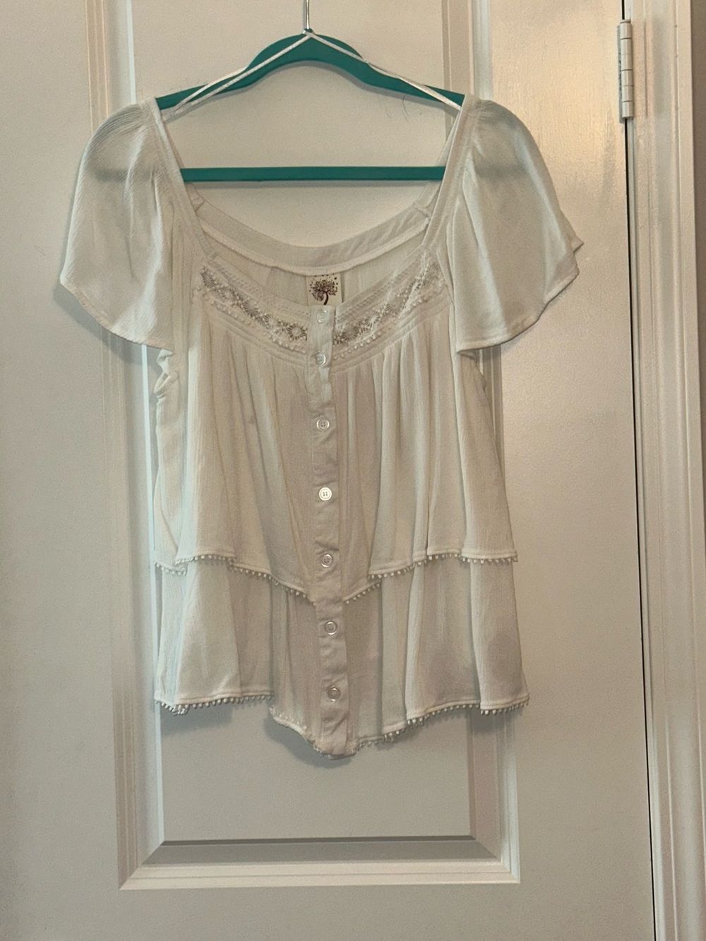 Summer White Ruffled Shirt XL